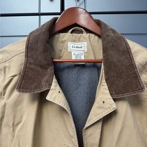 L.L. Bean Men's Beige Trench Coat with Dark Brown Collar
